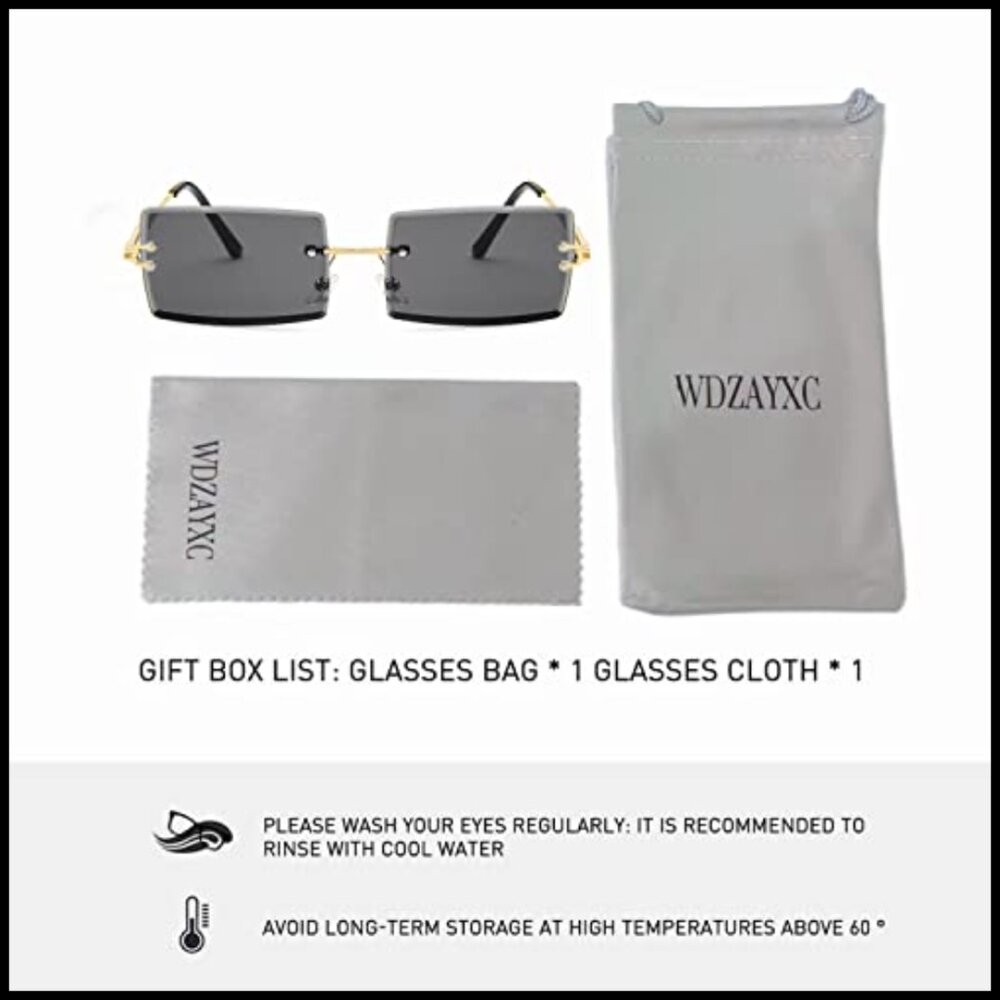 Retro Rectangular Rimless Sunglasses Uv400 Protec… - image 5